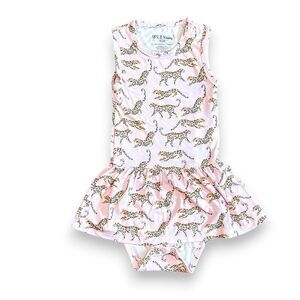 LEV Baby Pink Cheetah Eco-Friendly Bamboo Skirted Bodysuit Size 18-24M